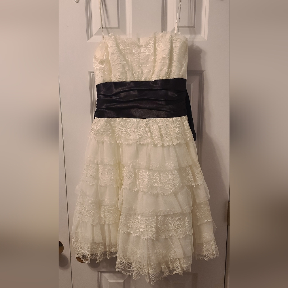 Masquerade Ivory Lace Teen Dress with Black Sash